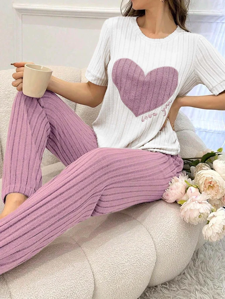 Heart Print Fleece Pajama Set