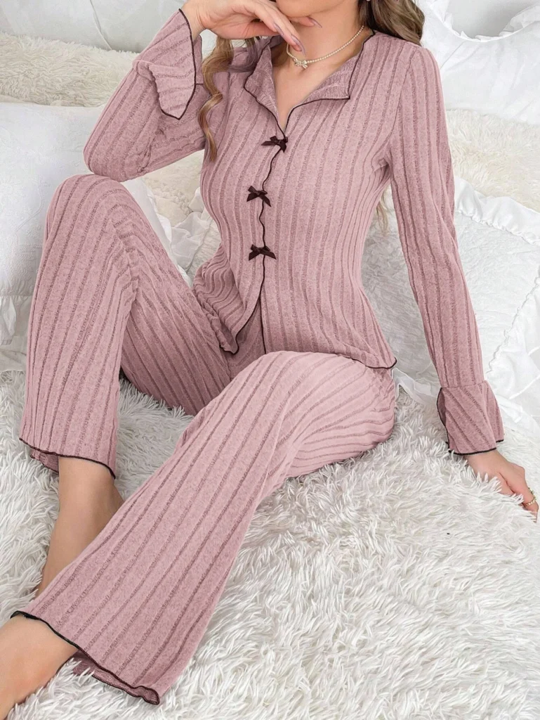 Fleece Bow Collar Pajama Set