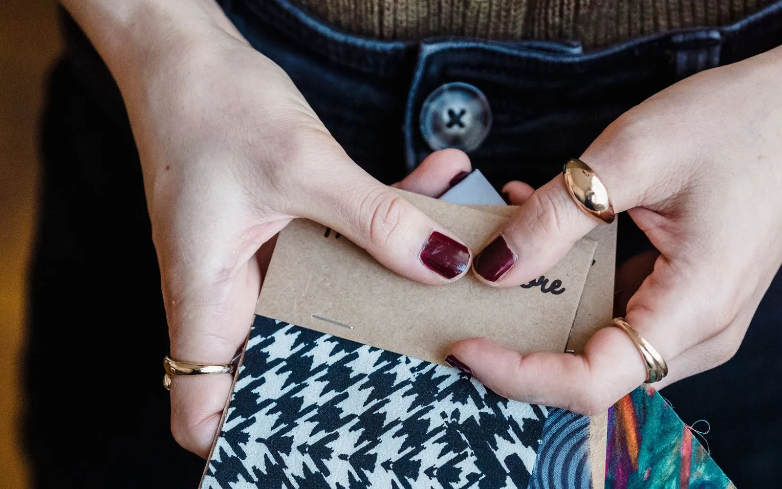 Designer presenting fabric samples for an apparel brief