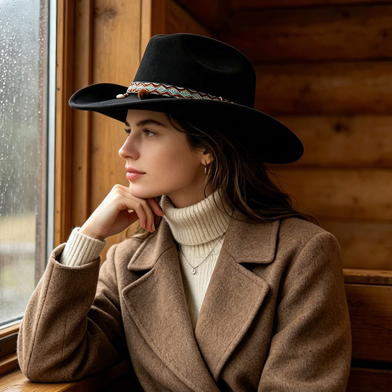Braided-Band Wide-Brim Hat