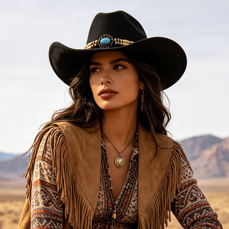 Patterned-Band Cowboy Hat