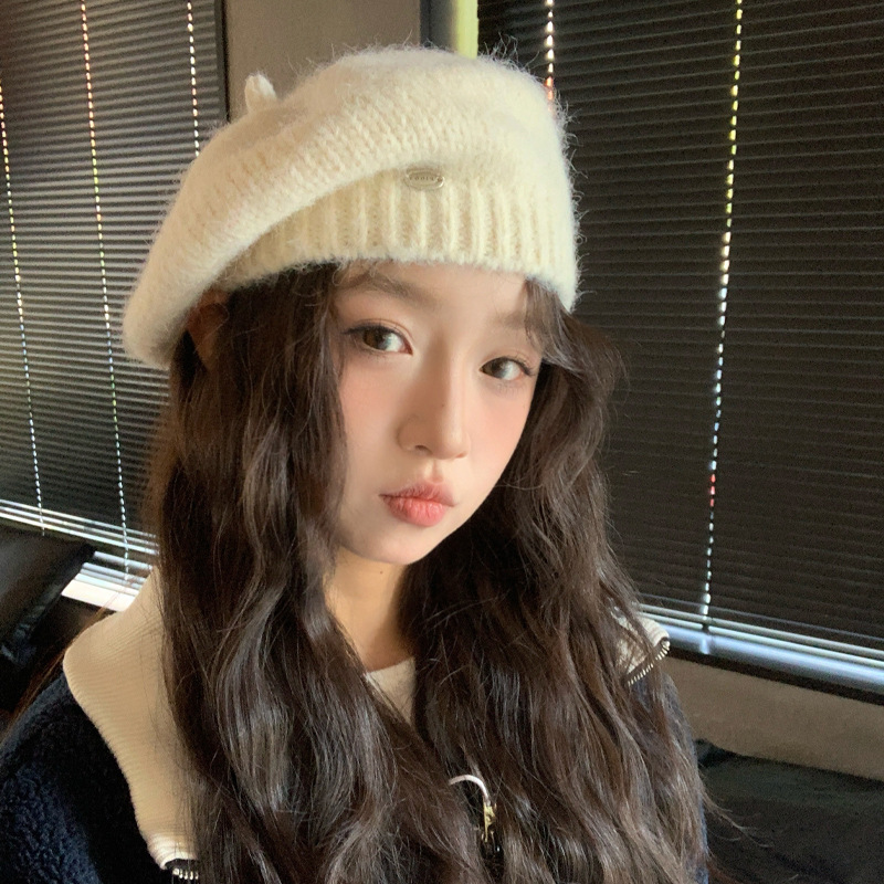 Soft-Texture Knit Beret — White