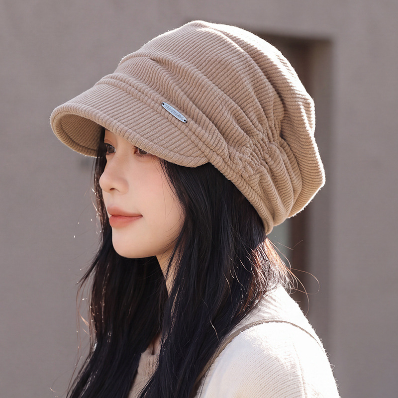 Ribbed Knit Brim Cap — Beige