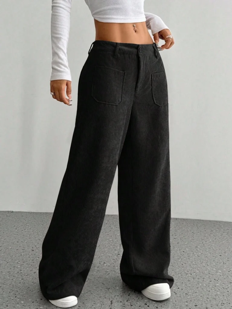 Women’s Patch-Pocket Corduroy Wide-Leg Pants
