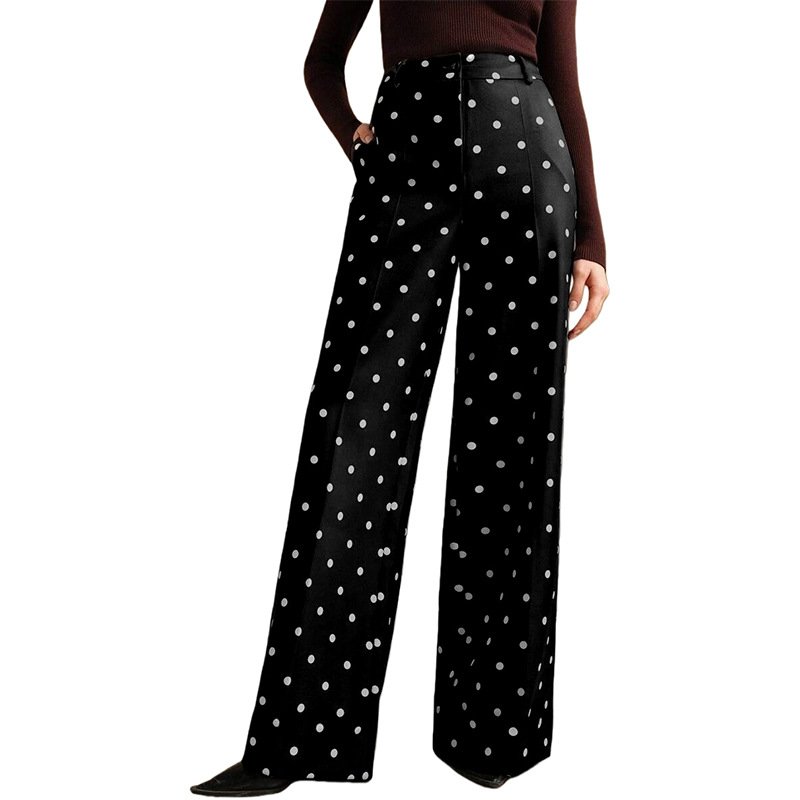 Polka-Dot Wide-Leg Casual Pants