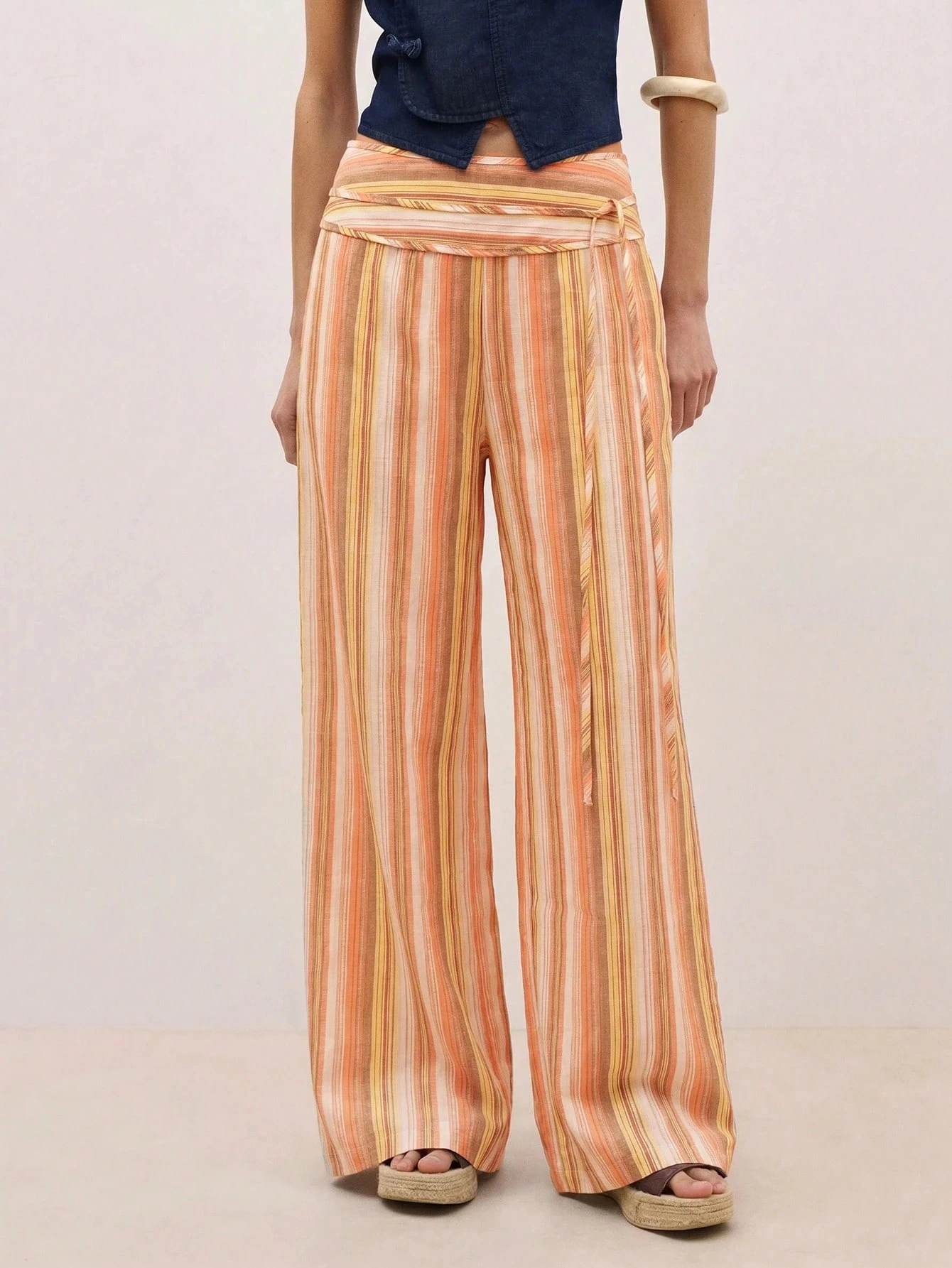 Striped Tie-Waist Wide-Leg Resort Pants 1062270841408