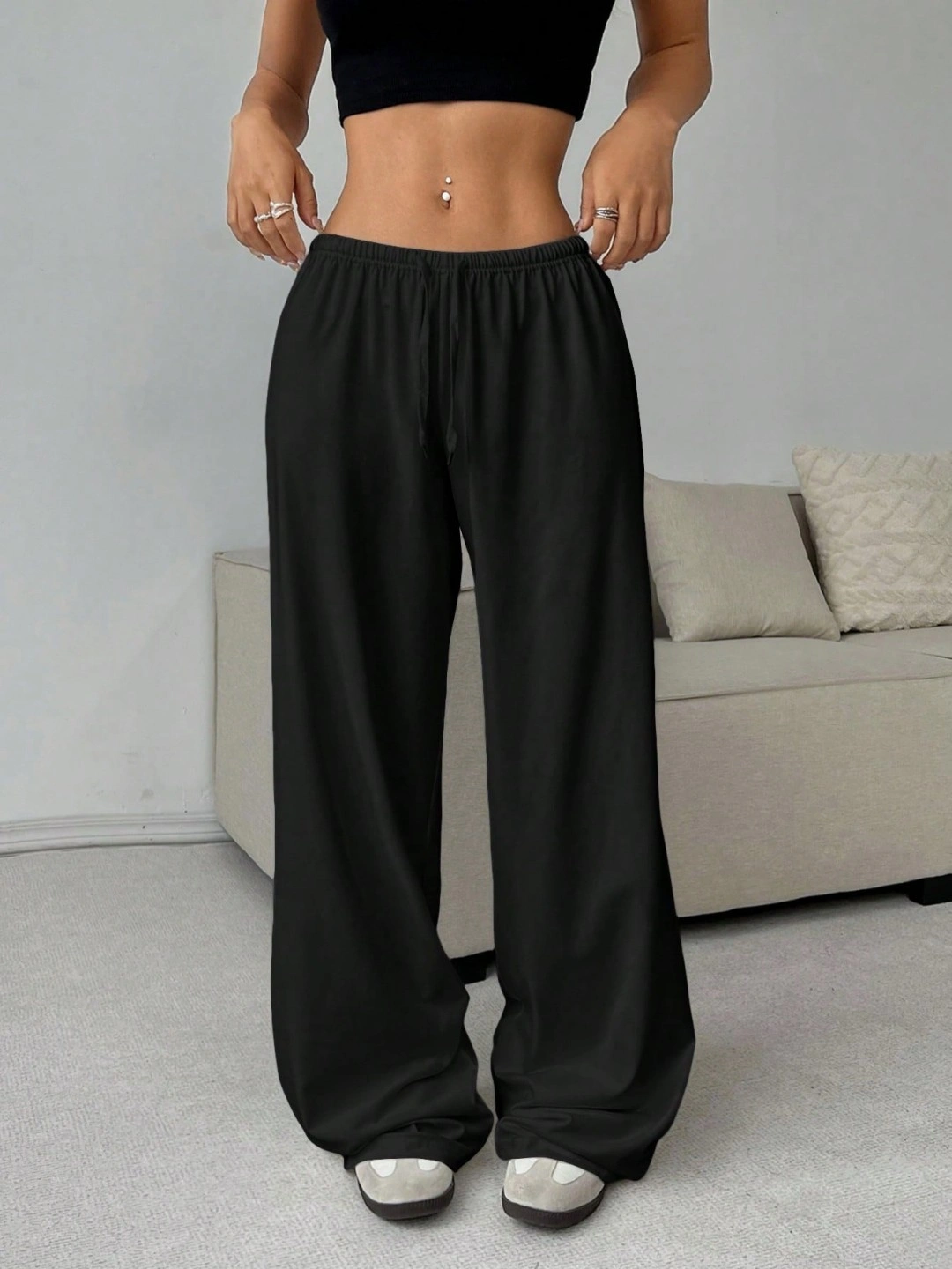 Drawstring Wide-Leg Casual Pants