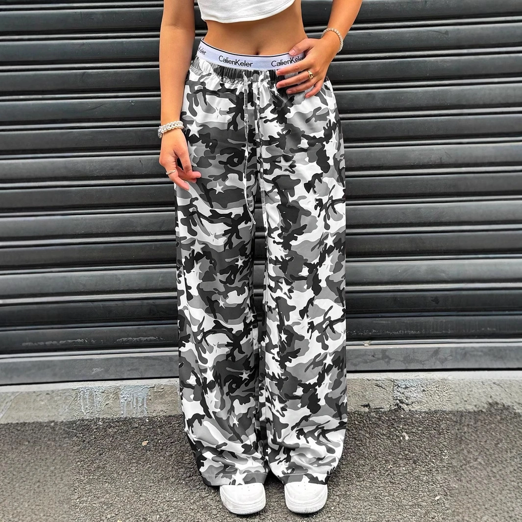 Low-Rise Camouflage Straight-Leg Pants
